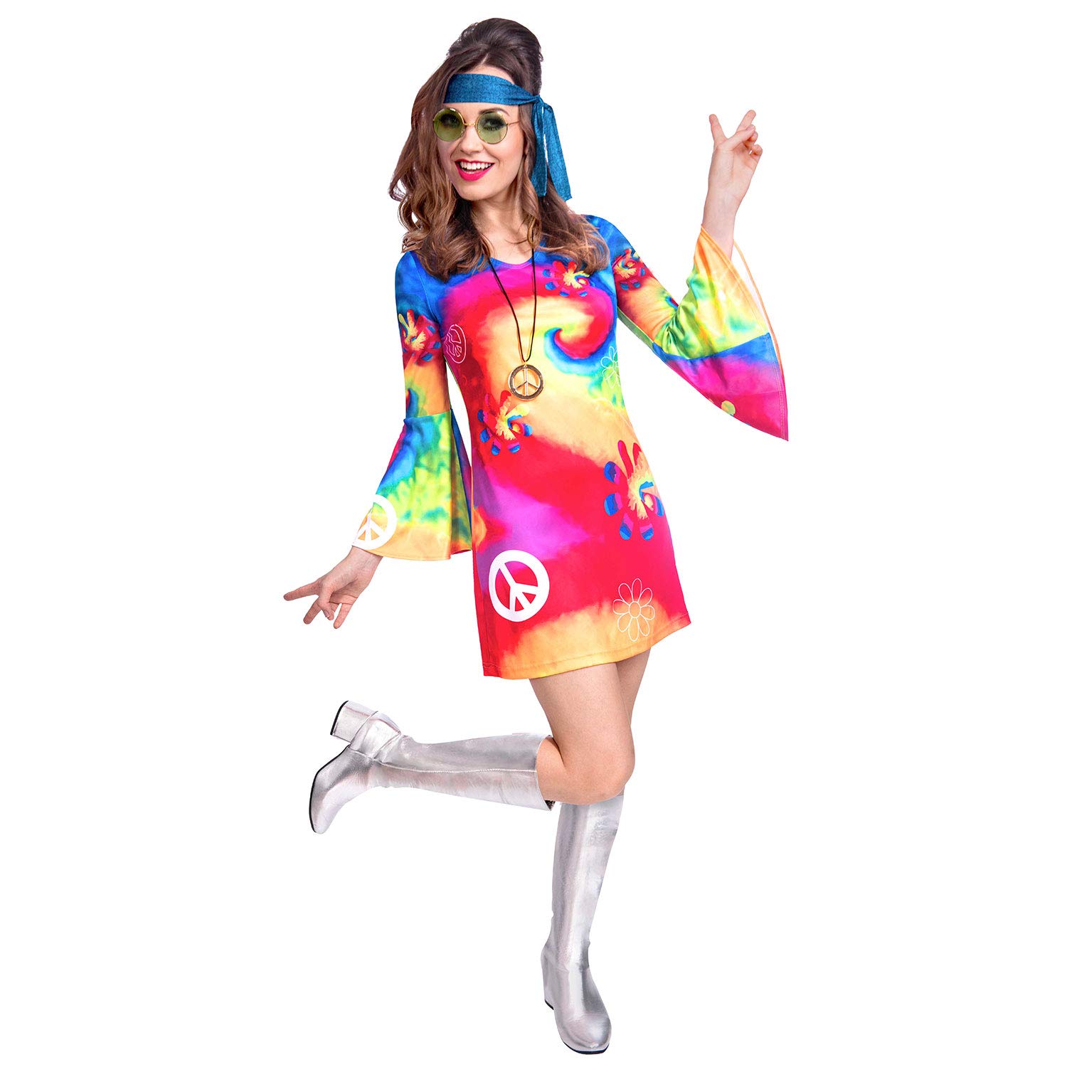 Amscan 9905134 - Women's 1960's Free Spirit Hippy Woman Adults Fancy Dress Costume Size: 14-16