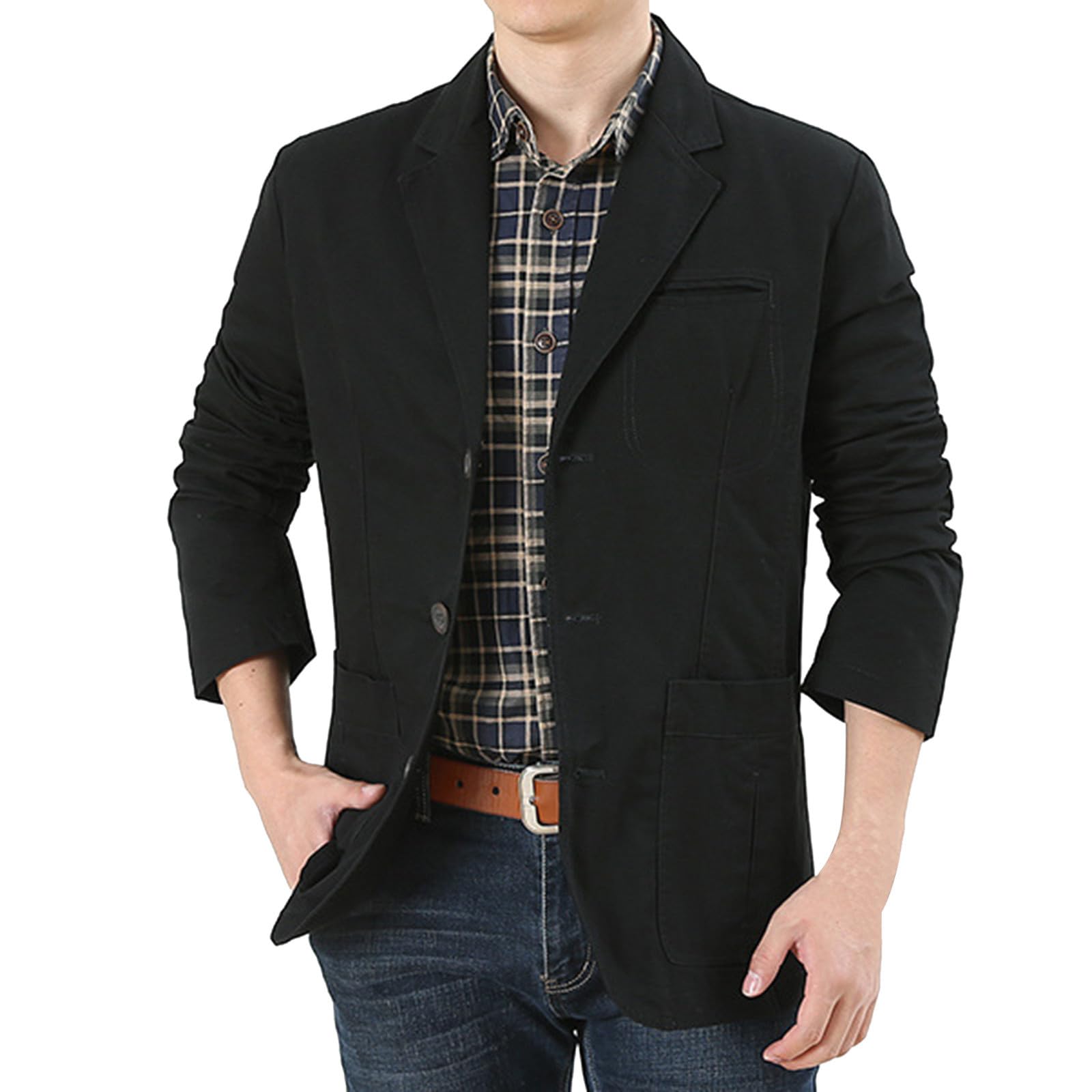 Generisch Americana de traje para hombre con cuello de solapa con tres botones, corte ajustado, manga larga, estilo deportivo