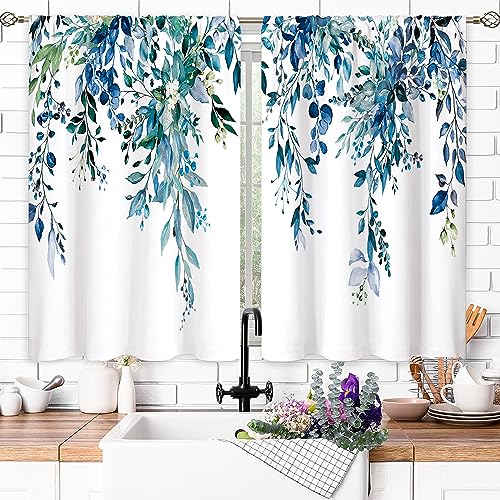 Rideaux courts de cuisine à motif eucalyptus bleu sarcelle 70x99 cm - 3