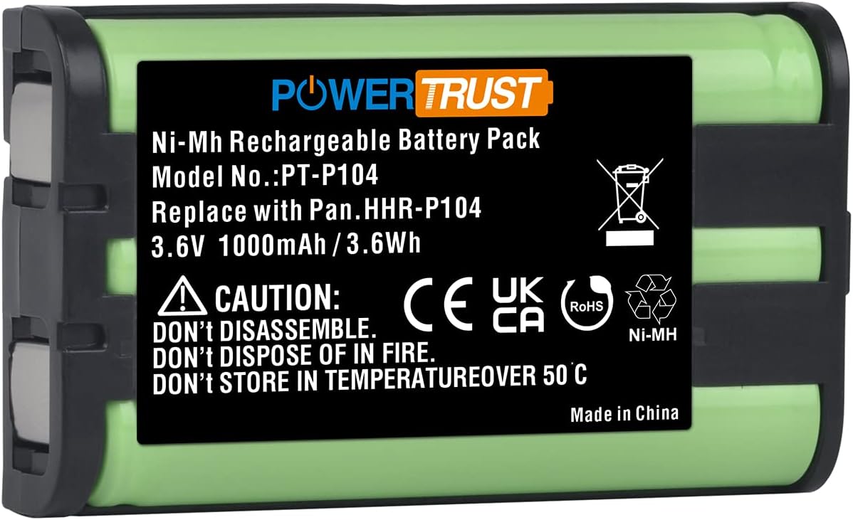 PowerTrust Batería HHR-P104 para Panasonic HHR-P104A, KX-TG5431, TG5432, TG5439, TG5453, TG5471, TG5571, TG5050W, RG5055W, KX-TG2314W, TG2344 4B, KX-TT Teléfonos inalámbricos G2357B