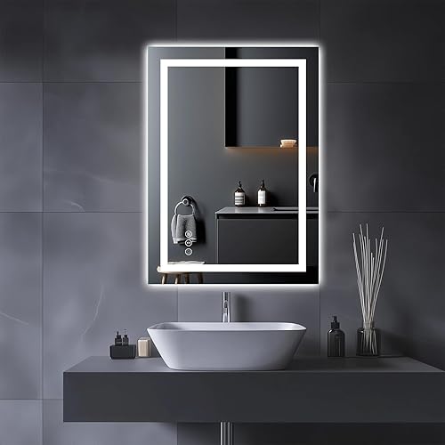 Amorho LED Bathroom Mirror, 20" X28" with Front Light and Backlit, Stepless Dimmable Wall Mount Mirrors, Anti-Fog, Shatter-Proof, Memory, 3 Colors Lihgting, LED Vanity Mirror(Horizontal/Vertical)