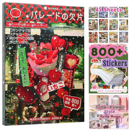Japanese Sticker Book 45 Sheets 800+ Heisei Retro Manga Style Stickers for Scrapbooking Journaling DIY Crafts Gifts & Kawaii or Cute Sticker Book for Adults