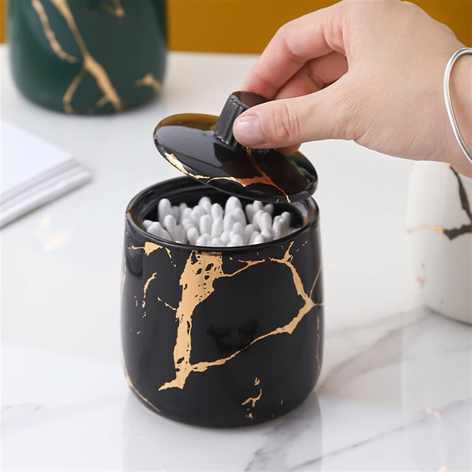 Uchwyt na wykałaczki wkład do wykałaczek z pokrywą ceramiczna nić dentystyczna wykałaczka puszka pudełko restauracja