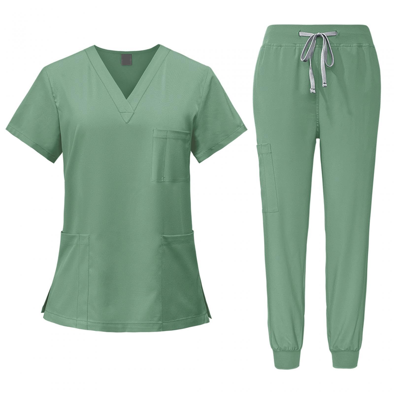 Female Scrub Set Nurse Workwear V Neckline Professional Machine Washable Top and Pants Work Clothing for Beauty Center — view 19
