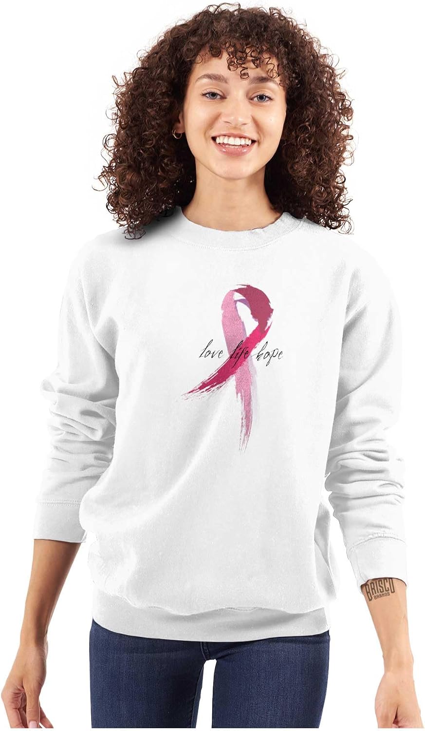 Love Life Hope Breast Cancer Aware Women Crewneck Sweatshirt