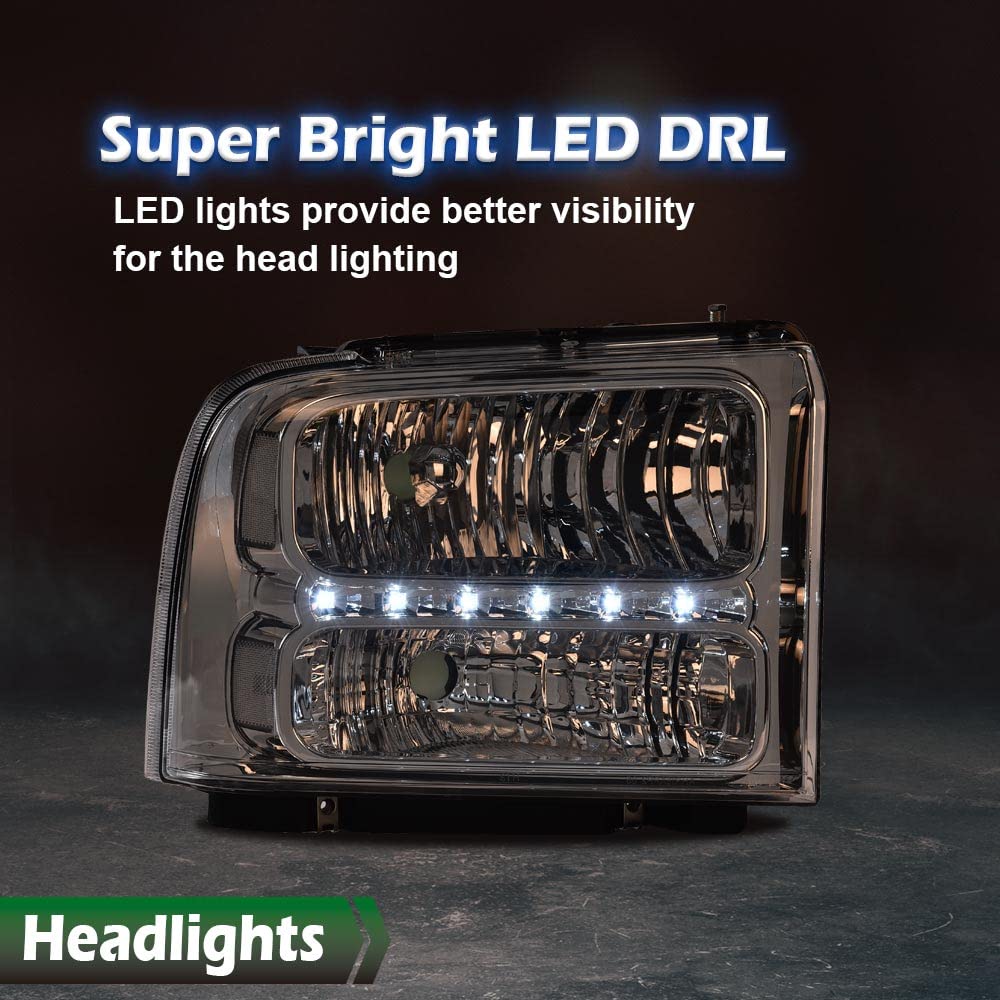 FOR 05-07 FORD F250 F350 SUPER DUTY BLACK HOUSING CLEAR CORNER HEADLIGHT LAMPS E