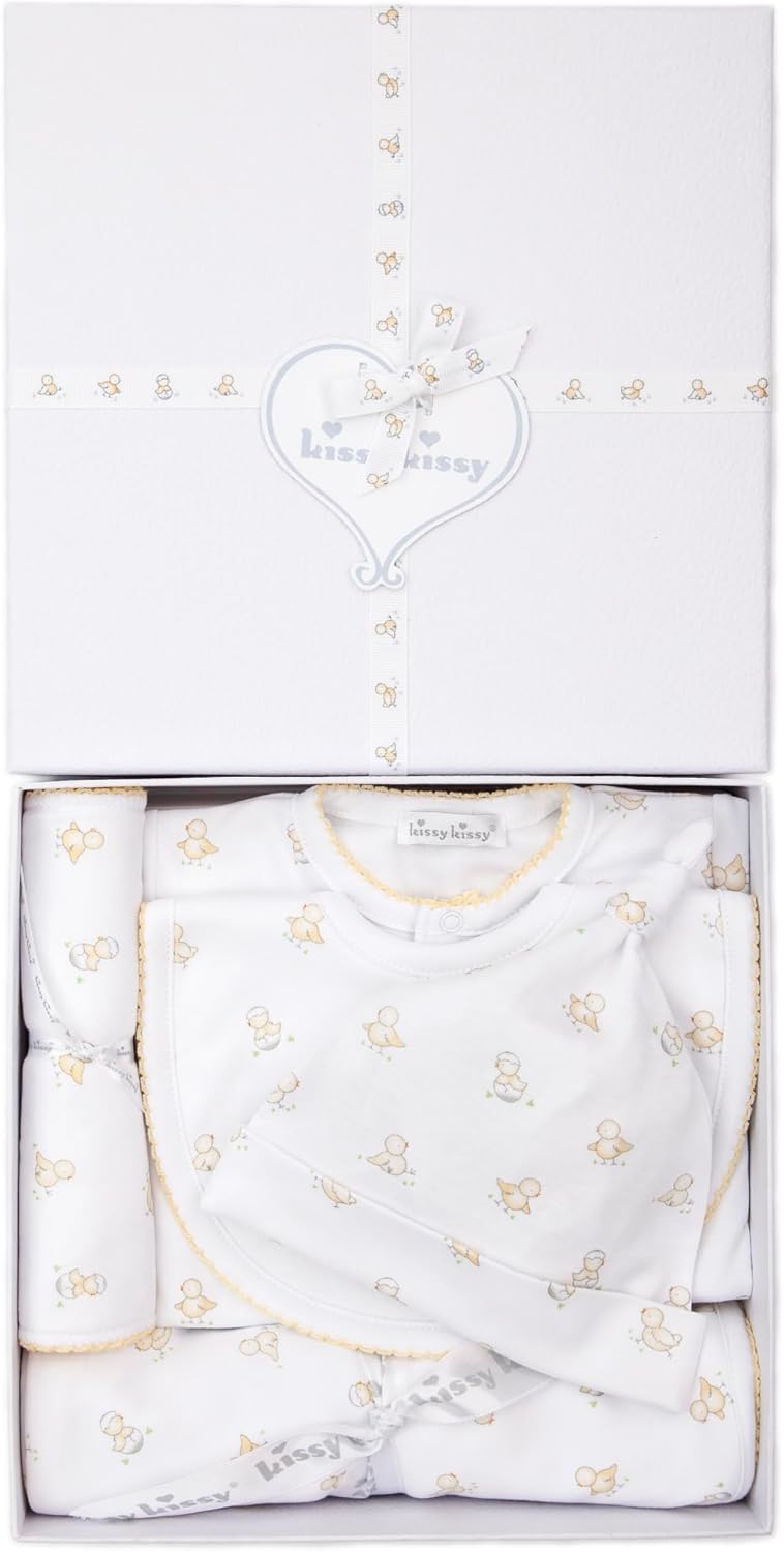kissy kissy Baby Gender Neutral 100% Pima Cotton Hatchlings 5-Piece Gift Set w/Gift Box, Newborn to 6 Months