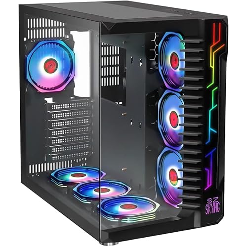 ATX PC Case with 10pcs Argb Fans Control Remote,Mid Tower Gaming PC Case Airflow 3.0 USB,Computer Game PC ATX Case Tempered Glass Panel,Black.