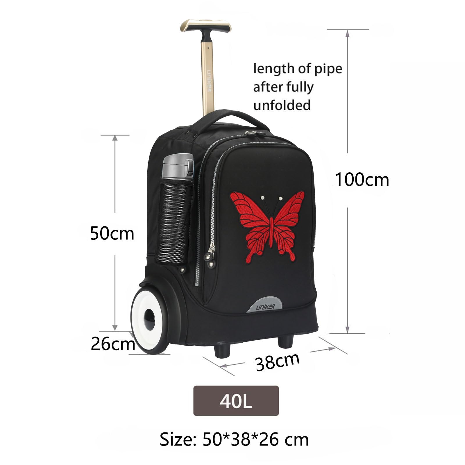 Laptoptasche mit Rollen für 15,6 Zoll Laptops, Krankenschwestertasche auf Rädern, T5- Embroidered Butterfly