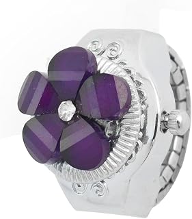 Qtqgoitem Woman Purple Plastic Flower Detail Round Case Finger Ring Watch (Model: 718 a5e 9d4 1dd 727)