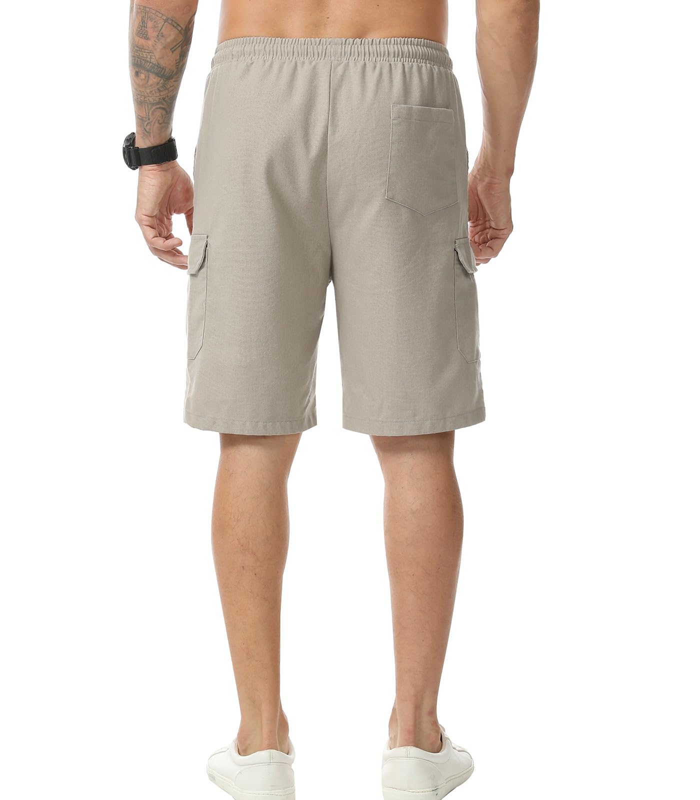 Pantaloncini Cargo Uomo in Lino Bermuda Shorts Estivi con Tasche Casual Pantaloni Corti Leggeri e Traspiranti con Elastico