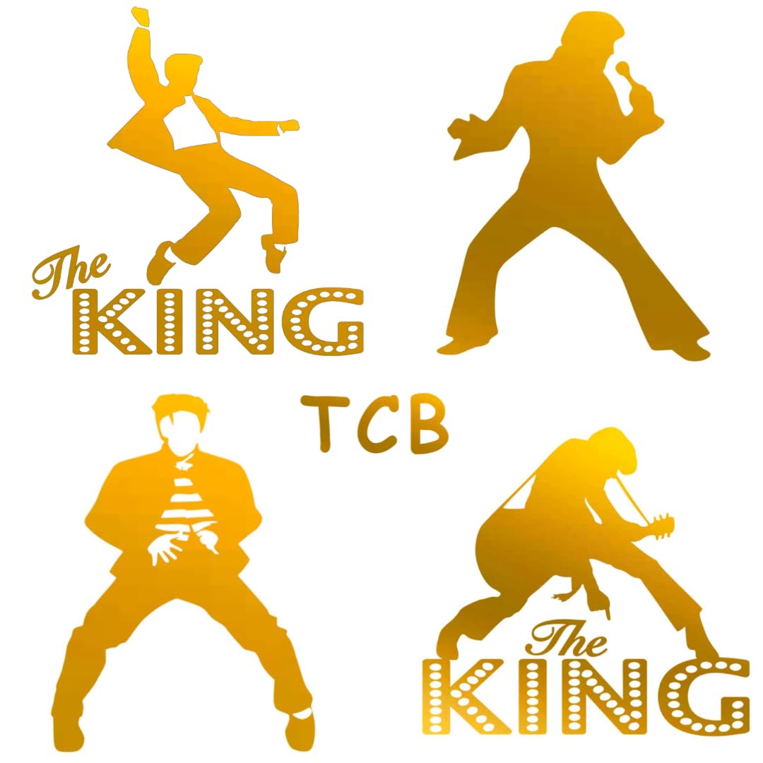 Babc Gold The King X 4 Poses And Letters Tcb, Bumper, Car, Laptop, Window, Wall Art, Decal, Sticker, Matte (Gold)