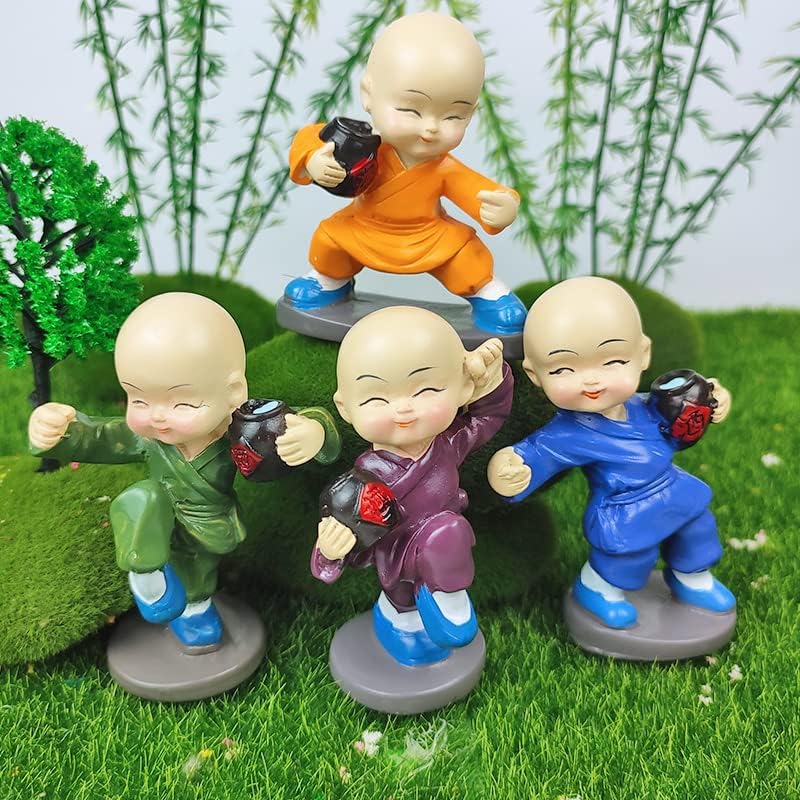 Miniatura 7 de Linda estatua de monjes de Kung Fu Kung Fu, 4 piezas, estatua de monje de Buda borracho chino de resina, figura de monje en miniatura para