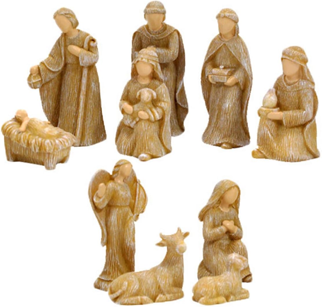 Yardwe 10pcs Resin Jesus Nativity Figures Christmas Manger Set Small Tabletop Holiday Decor Delicate Christmas Village Ornaments for Home Seasonal Display