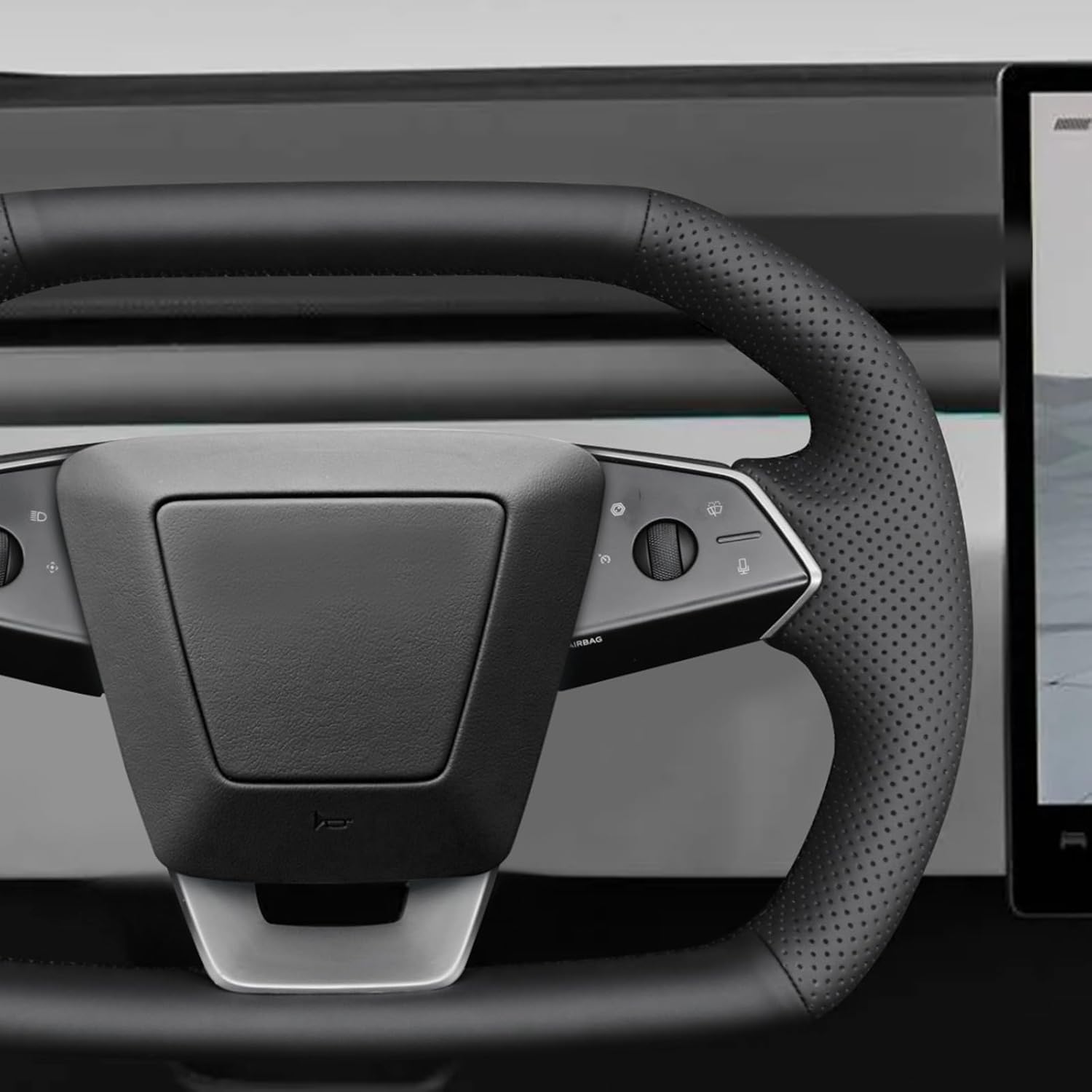 MEWANT Steering Wheel Cover Fit for Tesla Cybertruck 2023 2024 2025 Accessories of Black Perforated Microfiber Leather Steering Wheel Wrap