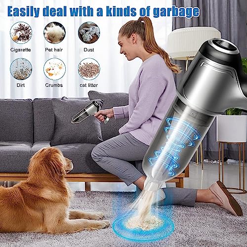 مكنسة كهربائية محمولة لاسلكية (شفط ونفخ) 3 في 1، قابلة لإعادة الشحن، للسيارة والمنزل والمكتب والكمبيوتر، فضي
