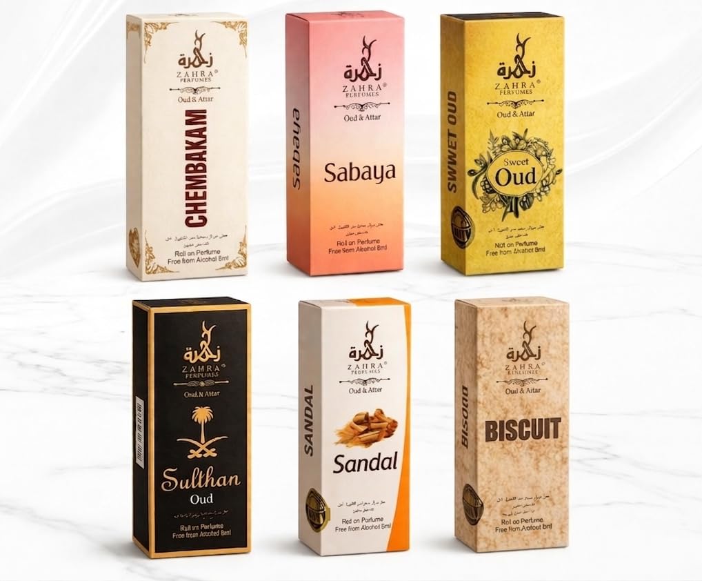Roll-On Attar Combo Set, Sabaya, Sulthan Oud, Sweet Oud, Sandal, Biscuit, Chembakam, Alcohol-Free,for Men and Women Pack of 6-image-22