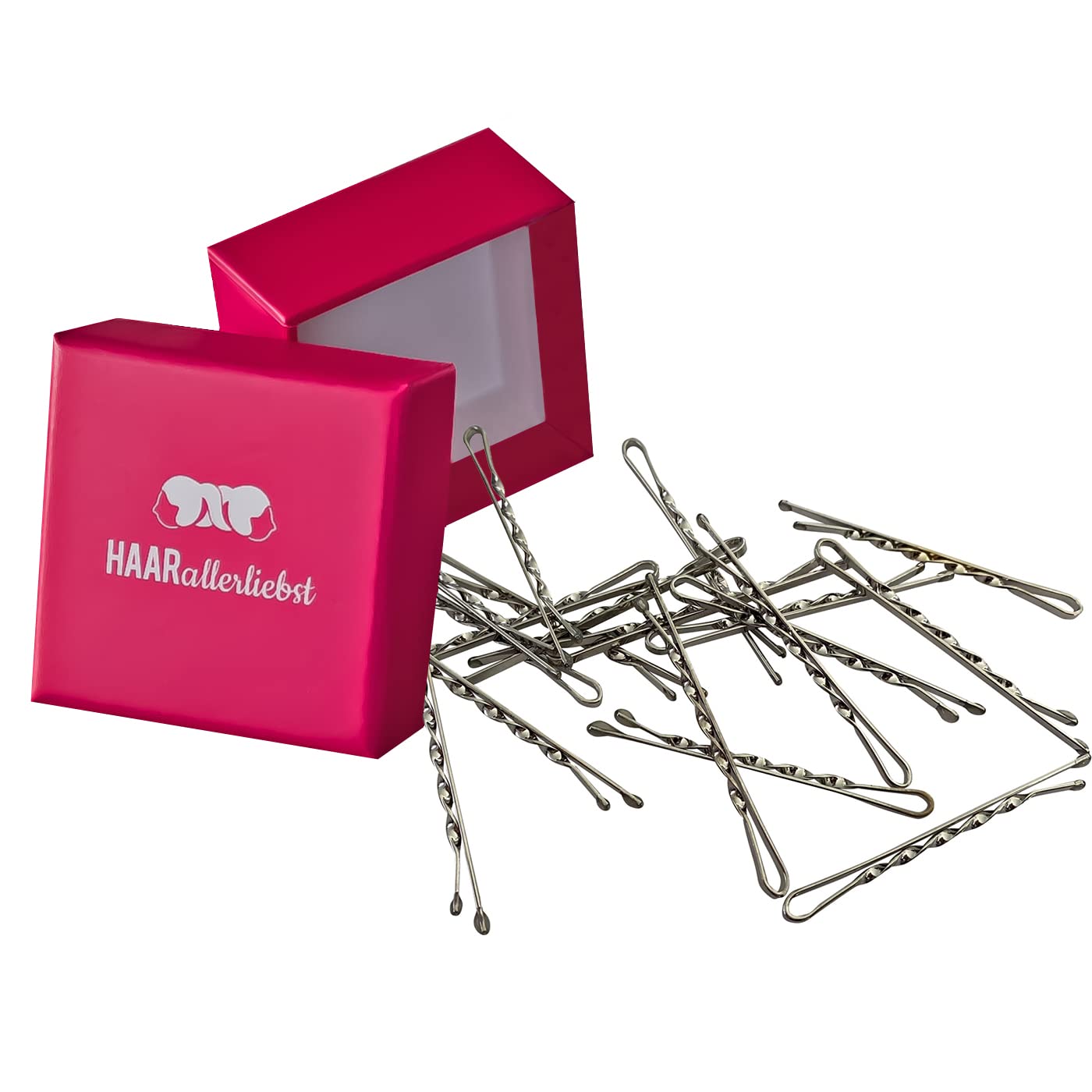 HAARallerliebst Twisted Hair Clips (Pack of 24, Silver; box colour: pink