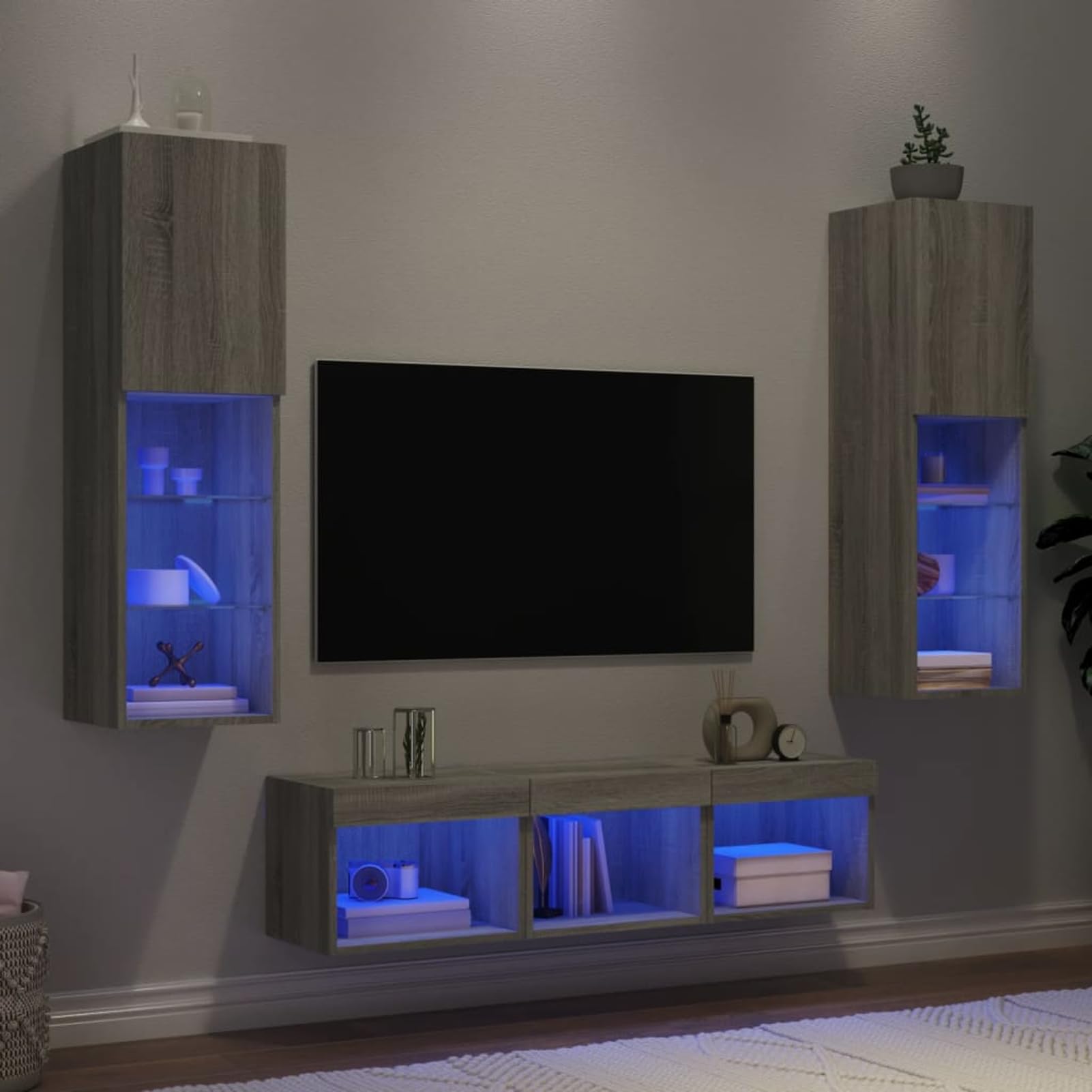 Meuble TV et salon HOMELEN en bois Sonoma : créez une ambiance chaleureuse avec éclairage LED