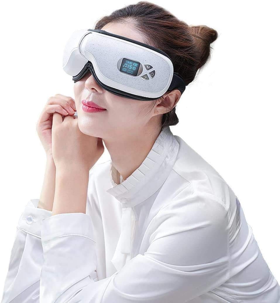 Masajeador de ojos con calor, alta frecuencia Vibración de aire compresión de aire Bluetooth Música recargable Masajeador de la terapia de los ojos para aliviar la cepa de ojos Círculos Oscuros