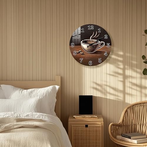 Miniatura 3 de Relojes de madera para paredes de 10 pulgadas  Reloj de pared de taza de café a pilas  Relojes de pared rústicos silenciosos sin tictac para cocina,