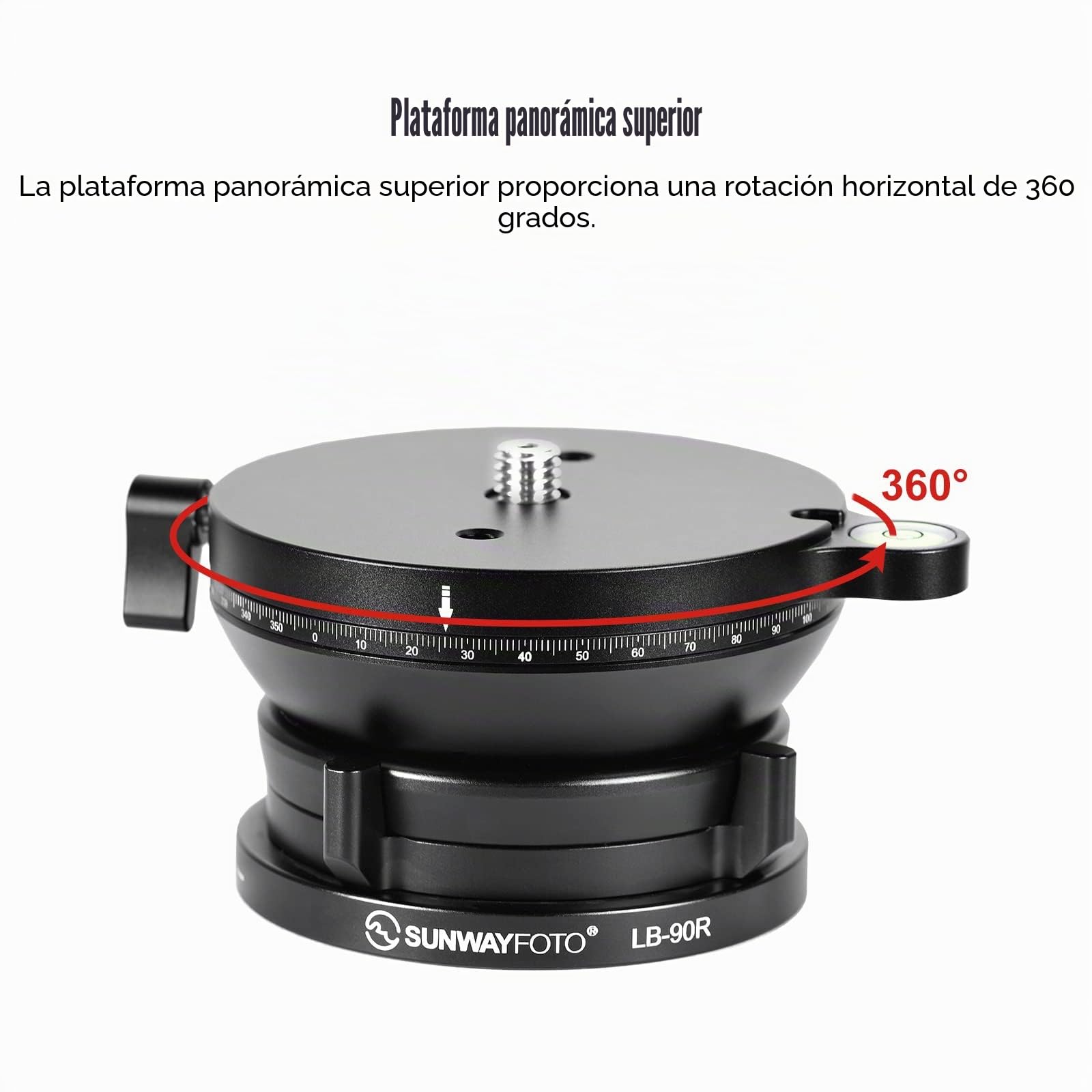 SUNWAYFOTO LB-90R - Base de nivelación panorámica de 360°, cabezal de trípode, capacidad de carga de 25 kg