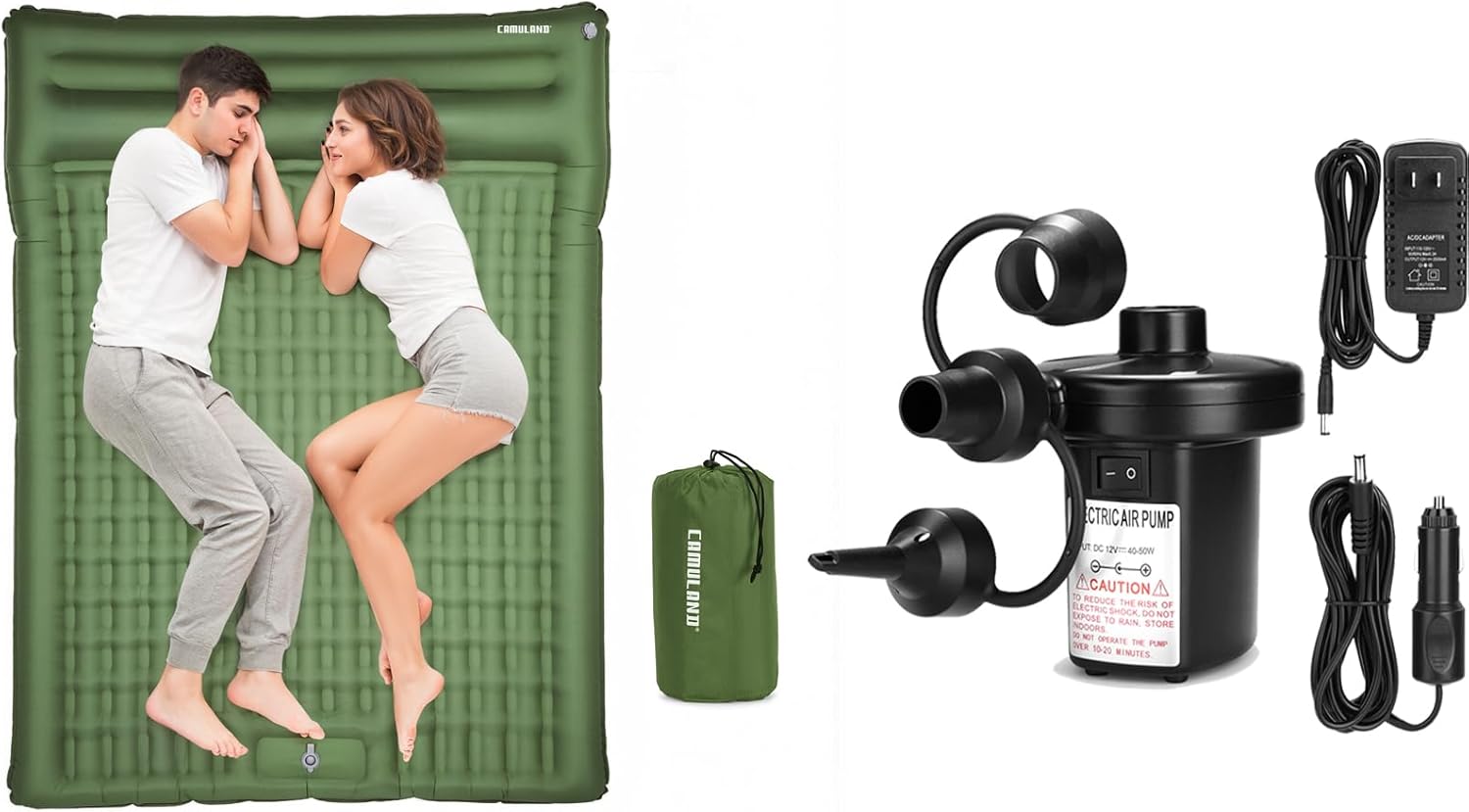 AGPTEK CAMULAND Double Camping Sleeping Pad Electric Air Pump,Portable Air Pump with 3 Nozzles
