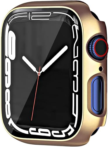 HANKN Funda de 1.57 pulgadas compatible con Apple Watch Series 4, 5, 6, SE, de 1.57 pulgadas, funda protectora de pantalla de vidrio templado,