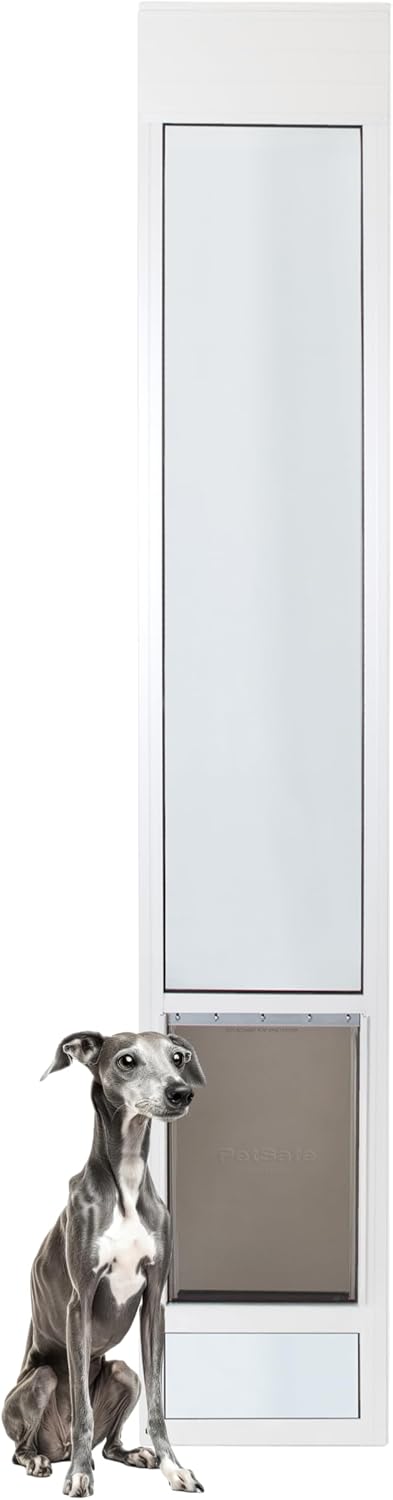 PetSafe Sliding Glass Pet Door - No-Cut DIY Install Doggy Door for Renters - Aluminum Frame - Adjustable Height 91 7/16" to 96" - Ideal for Large Dogs Up to 130 lb - White 96" Sliding Door Large - Tall White