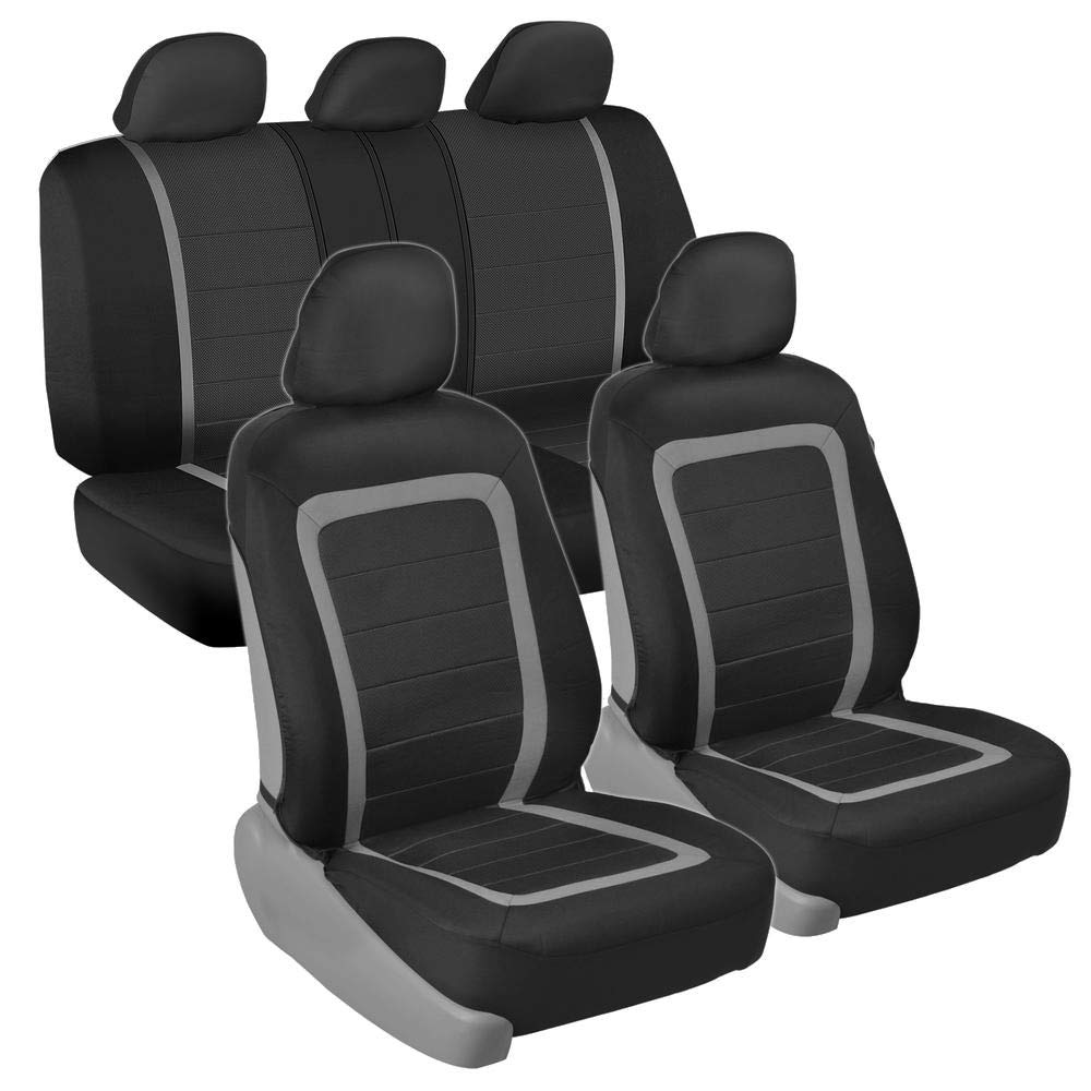 BDK ADV Performance Car Seat Covers - Automotive Interior Protection - PolyCloth Honeycomb Carbon Fiber with Accent Trim (Gray Trim, Seat Covers)