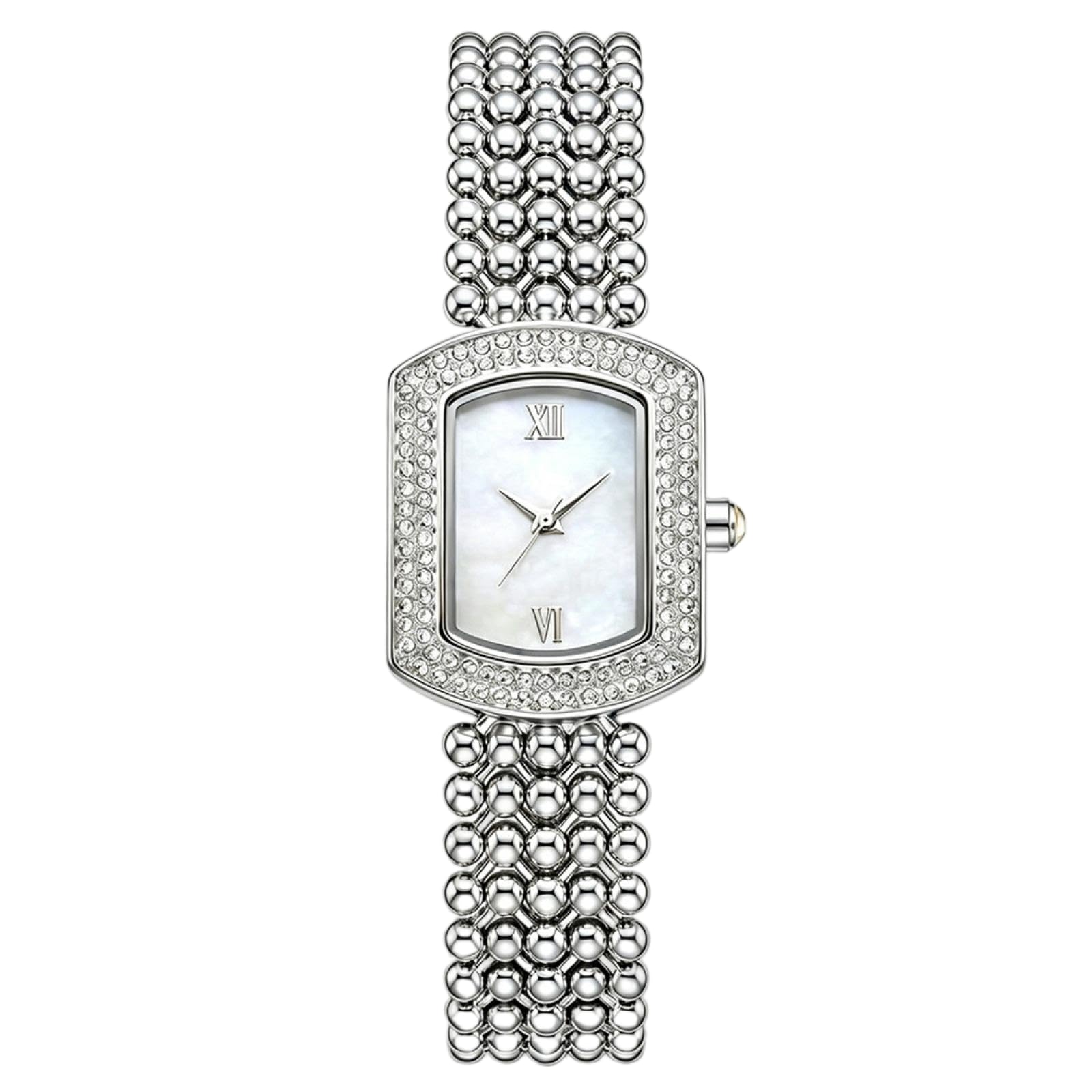 XXDML Damen-Armbanduhr mit quadratischem Zifferblatt, Kristallperlenarmband, Quarzwerk, wasserdicht, Gold, Silber, Roségold