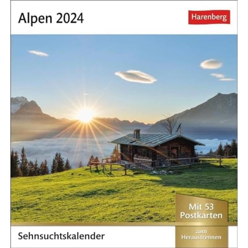 Alpen Sehnsuchtskalender 2024. 53 Postkarten in einem Fotokalender für Bergfreunde. Beeindruckende Panoramen in einem Kalender zum Aufstellen: ... Postkarten (Sehnsuchtskalender von Harenberg)