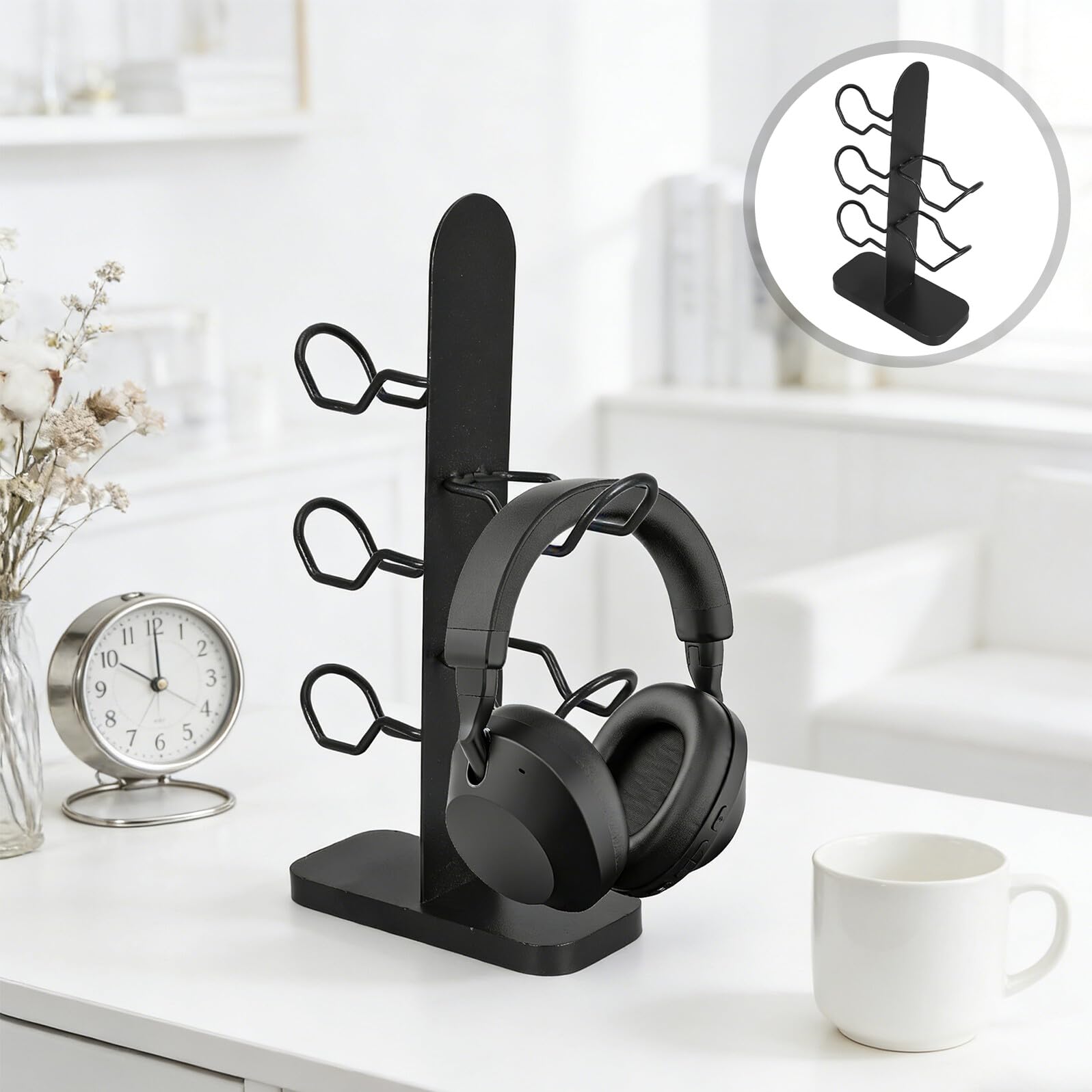NAMOARLY Supporto per Cuffie e Controller Gaming da Scrivania in Ferro Nero a 3 Livelli Design Moderno per Accesso Rapido e Posizionamento Sicuro, per Gamer e Creatività
