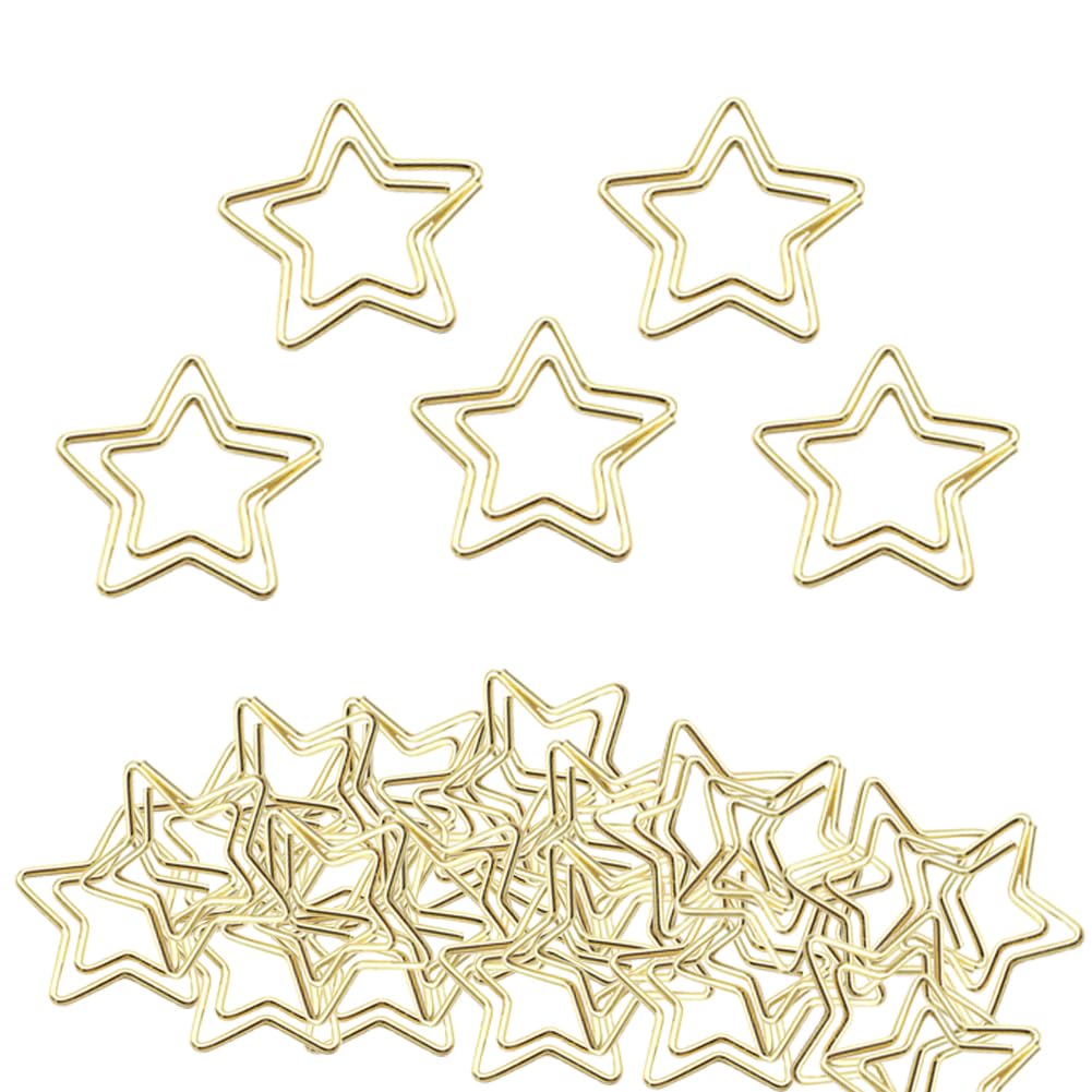 Gold Star Paper Clips - 50 Piece Decorative Office Supplies For Planners & Books
