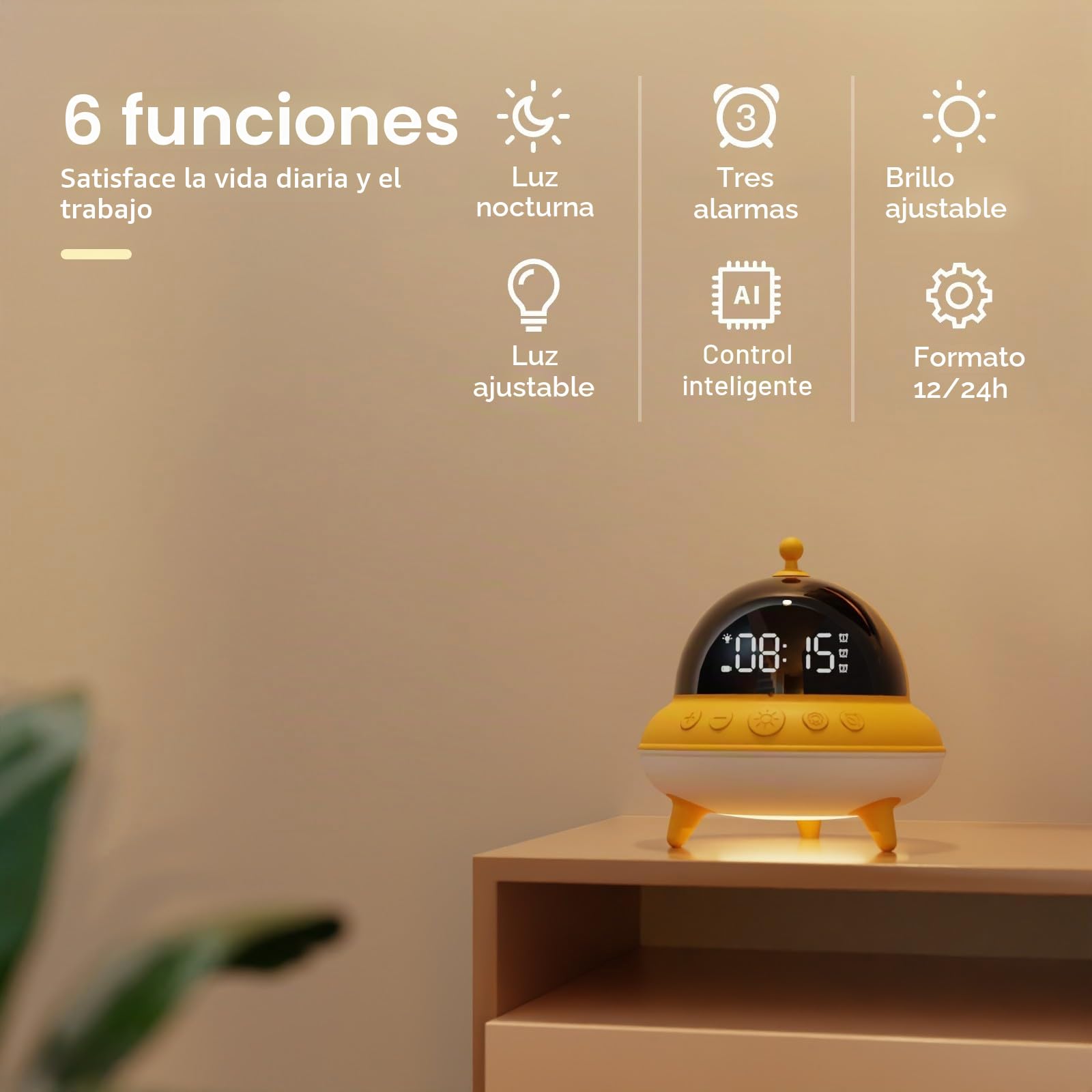 BEAVERLAB Despertador Infantil con luz LED, 7 Colores, Despertador niña Temporizador, Carga USB-C silenciosa de 0 dB y batería de 15 días.