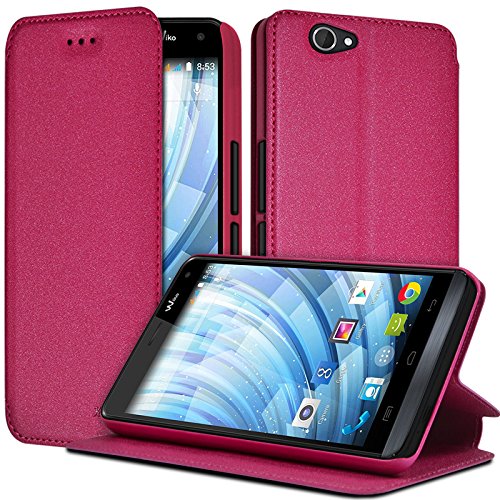 KARYLAX Seluxion - Housse Coque Etui à Rabat latéral Fonction Support Couleur Rose Fushia pour Wiko Getaway + Film de Protection …