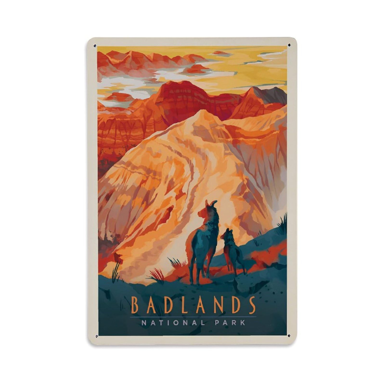 Vintage Trave Poster Badlands Valley View Metal Tin Sign Wall Decor for Cafe, Club, Garden Metal Poster 8x12Inch