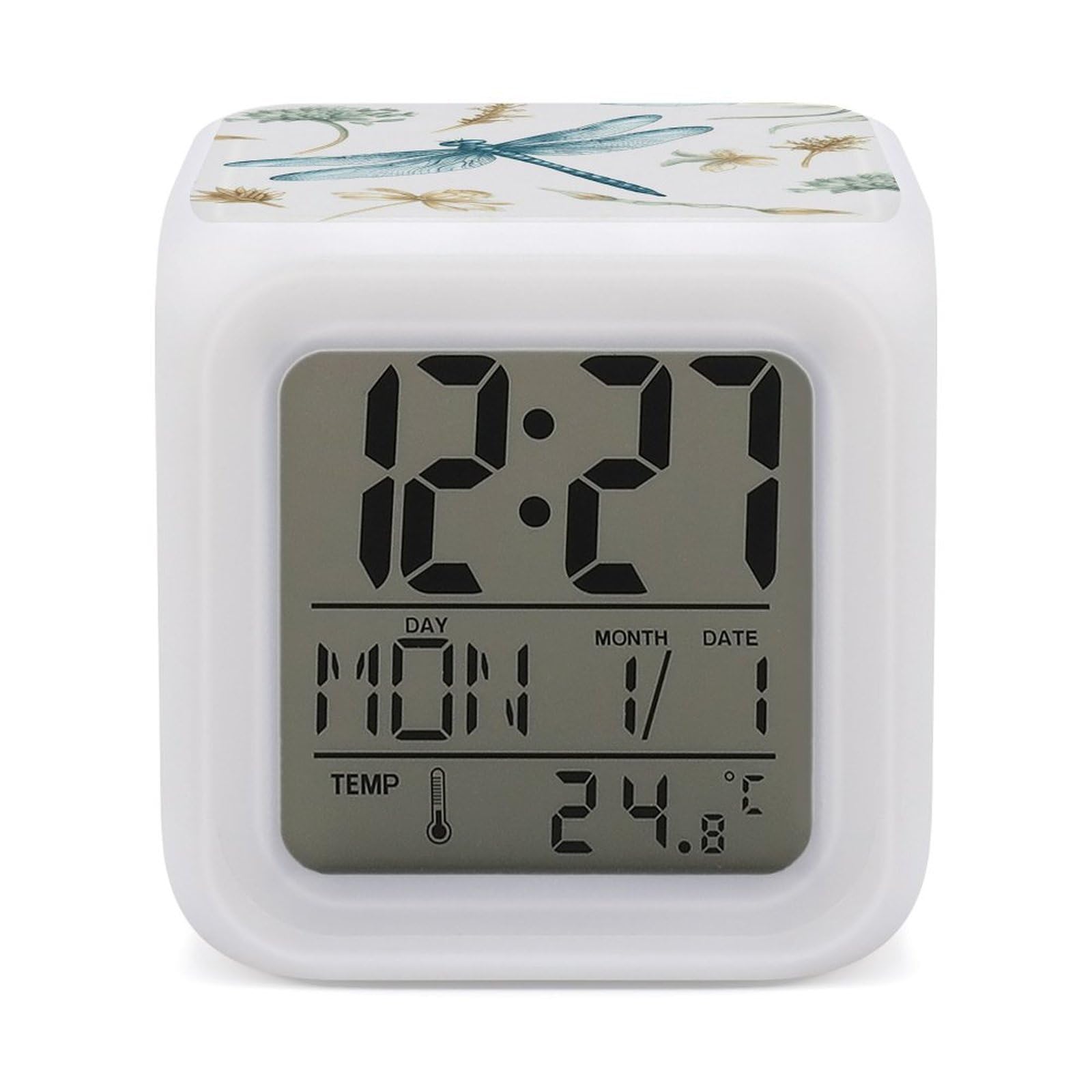 VstaDank Dragonfly Alarm Clock Sleep Trainer 7 Color Changing Night Light Modern Touch Bedside Lamp Fashion Digital Clock with Temperature Display Wake Clocks for Loud Alarm