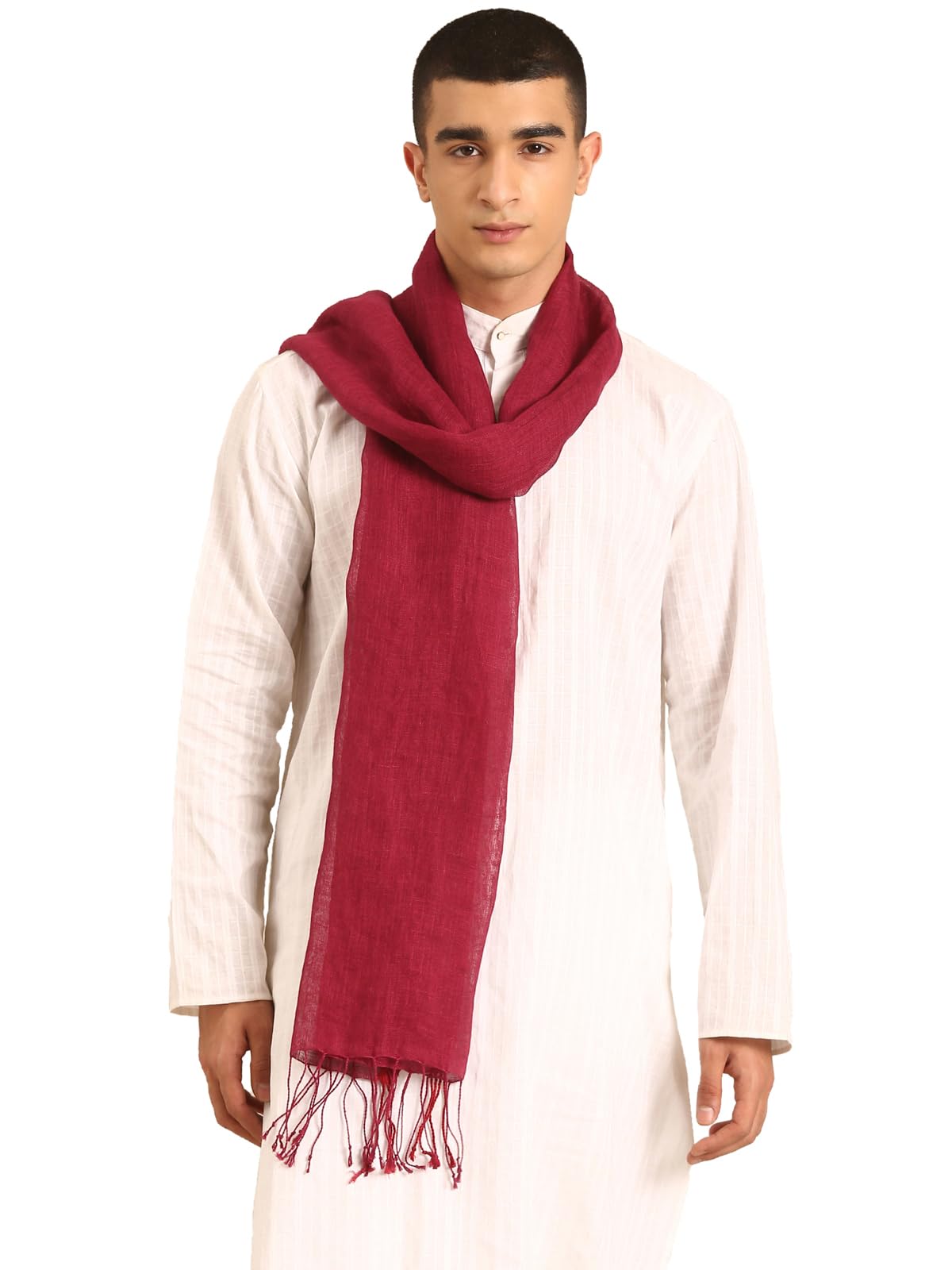 linen club Unisex Linen Stole Solid Maroon (Size:Free Size)-picture-44