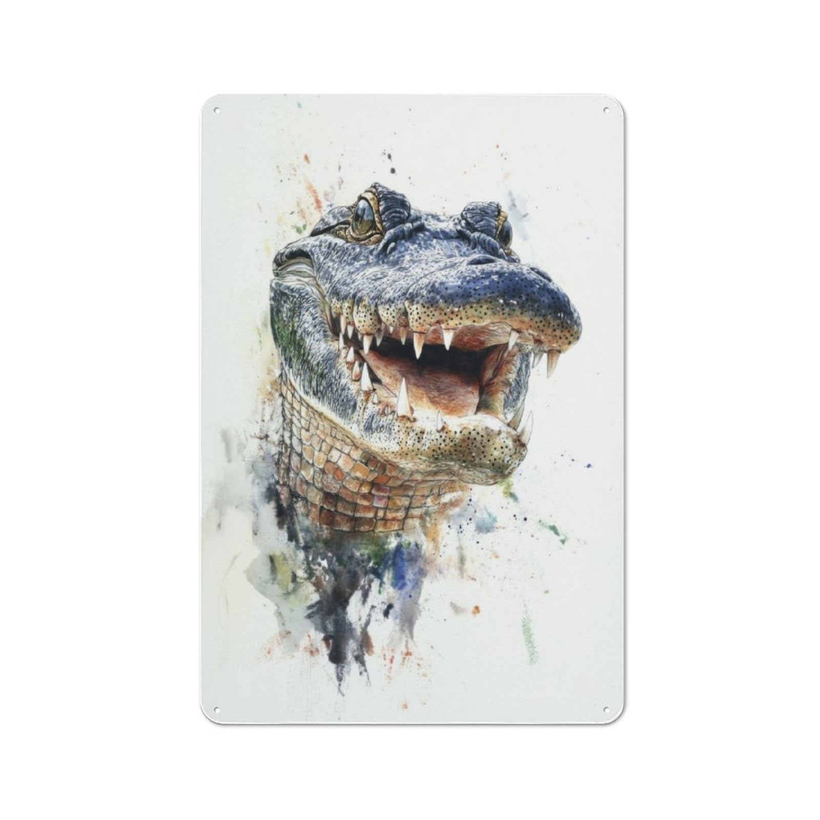 Junmoney Smiling Alligator Watercolor Retro Tin Wall Plaque 30X20cm For Kitchen Or Home Bar, For Home Interiors, Feature Walls And Decorative Displays