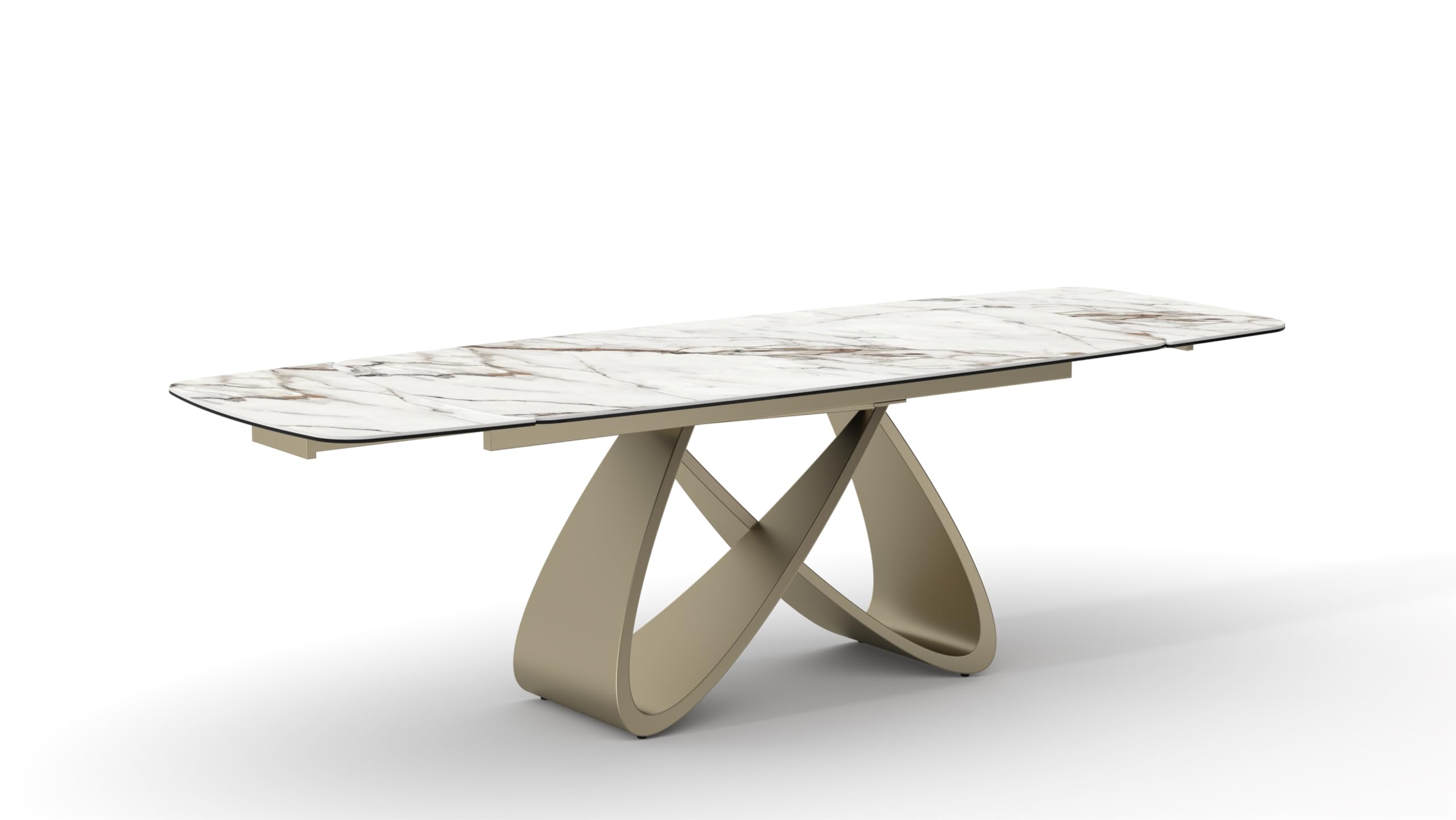 PAZZO DESIGN Tavolo Allungabile Zeno, Piano In Vetro Ceramica Calacatta Marble, Gambe Oro, Cucina, Soggiorno, Ceramica, 180 x 90 x h76 cm - id_2300