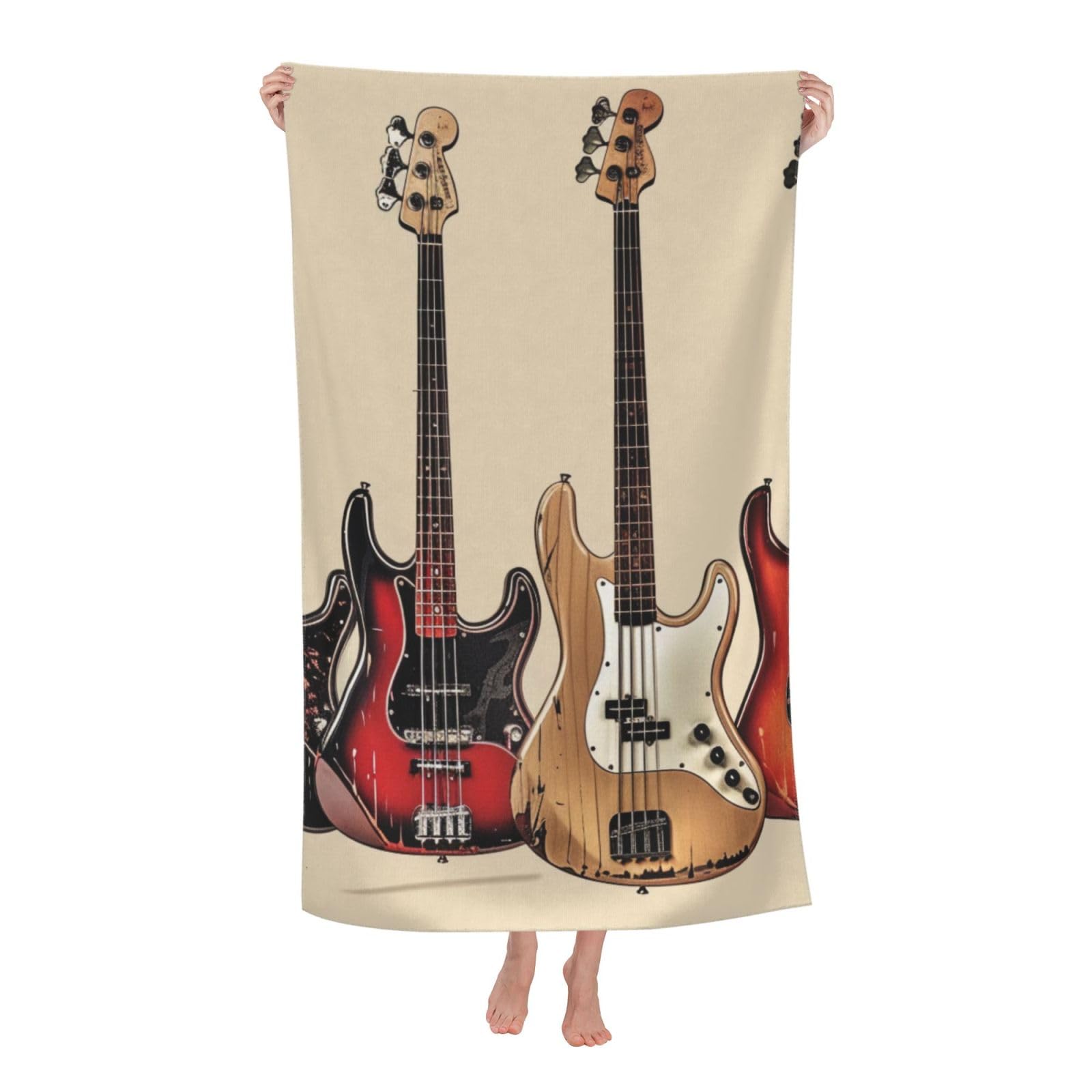 BWWHCCTI Guitar Bass Music Musical Instruments Printed Quick Dry Bath Towel, Soft Microfiber Towels Fast Drying Beach Towels for Travel,Camping,Gym,Swimming,Yoga