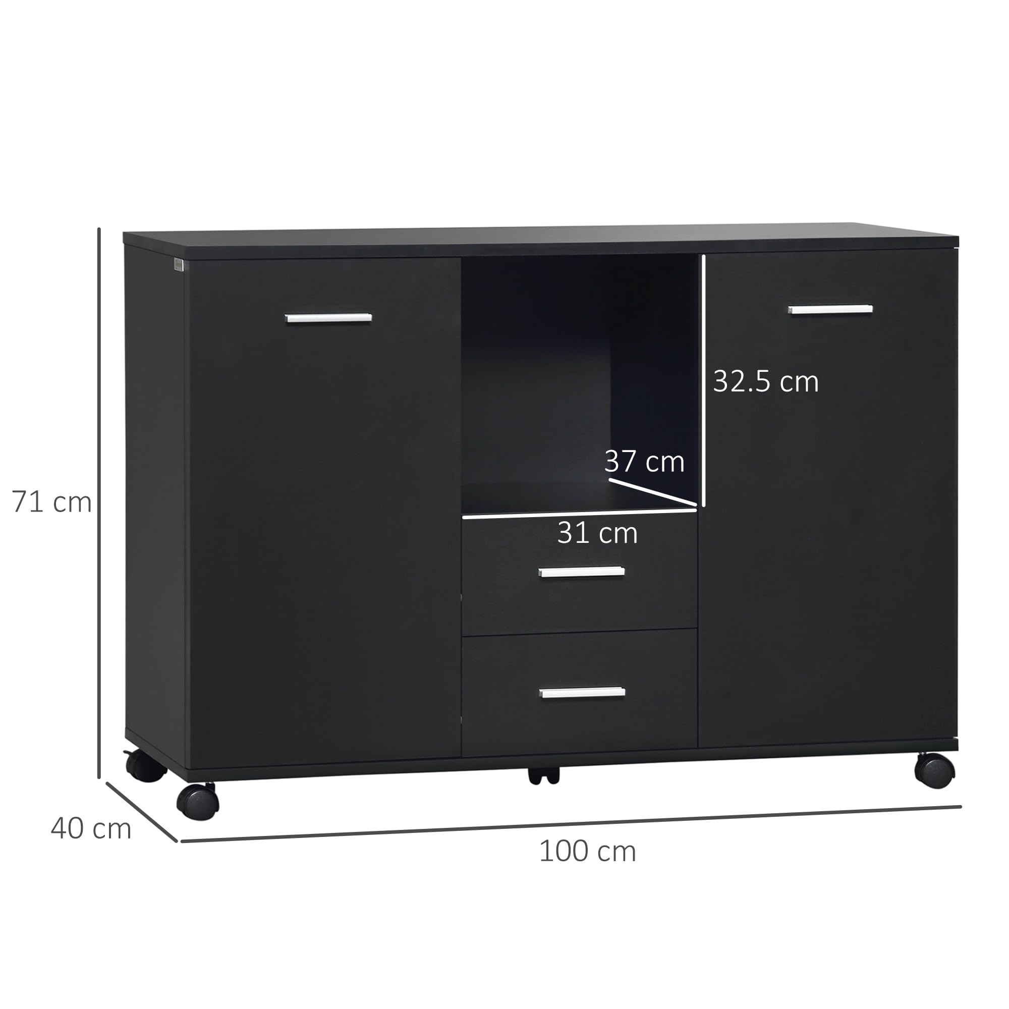 Vinsetto Armadietto Multifunzionale per l'Ufficio con Ruote a 360°, per Stampanti e Fascicoli, in Legno Nero 100x40x71cm
