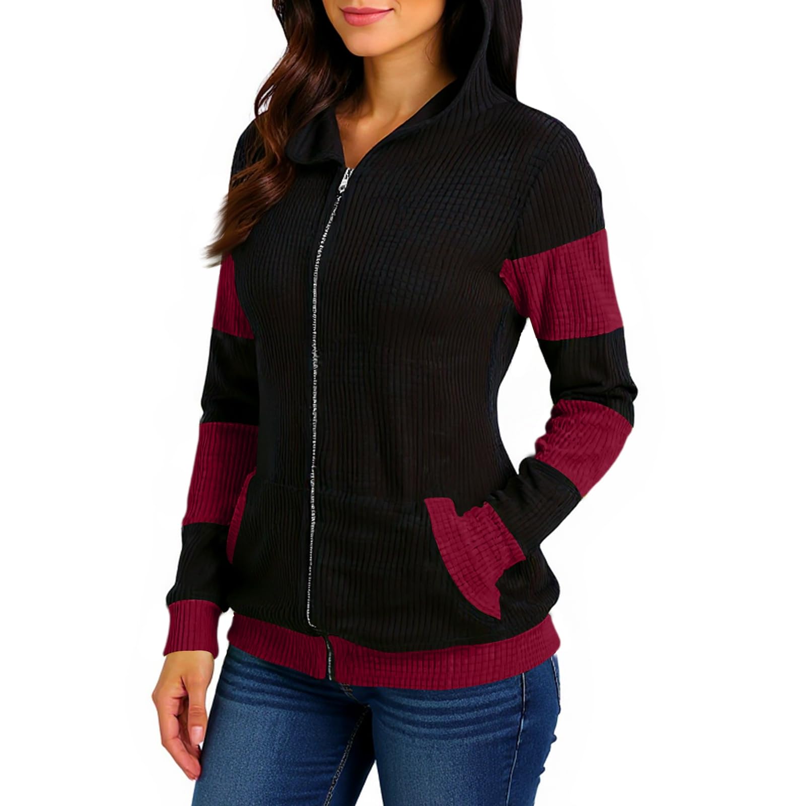 Generisch Jacke Damen Katze Ohr Übergangsjacke Zweifarbig Jacket Langarm