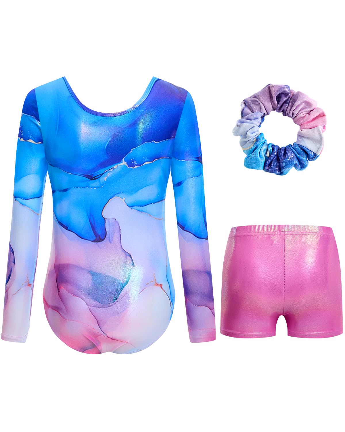 JiAmy Gymnastikanzug Mädchen, Turnanzug Turnshorts Haarband Set Turnanzug Leotard Set für 3-12 Jahre
