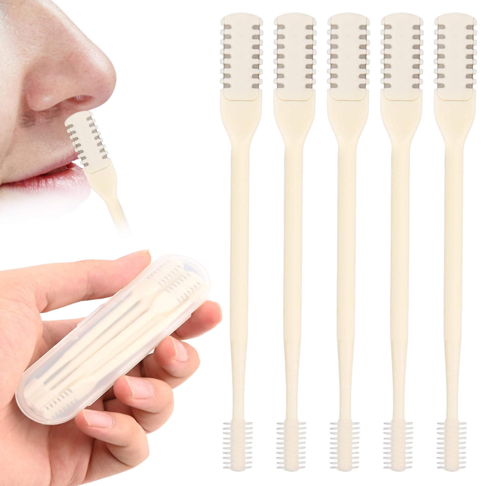 5 Pcs 2-in-1 Nasal Hair Cutter Manual Nose Hair Trimmer Remover for Women Men 360 Double Sided Soft