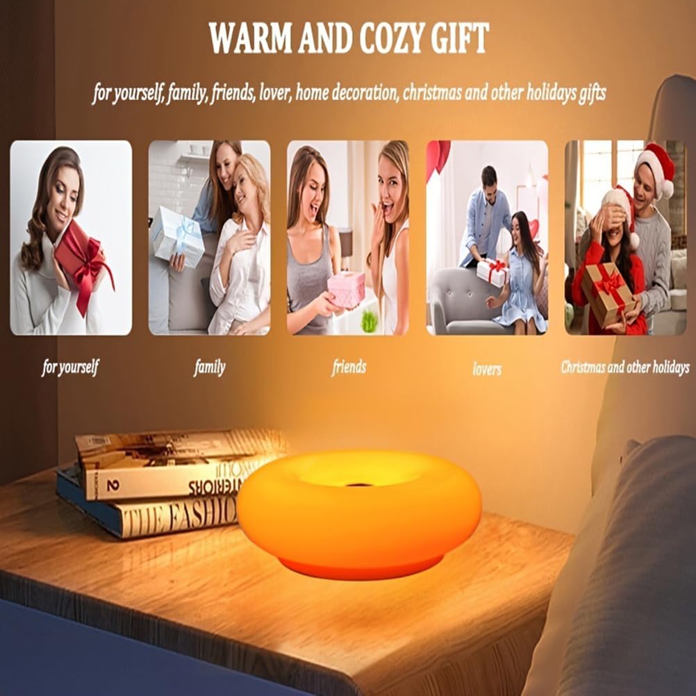 AoLa Lampa Donut Pomarańczowa lampa stołowa LED Donut z kablem i wtyczką Lampa stołowa z regulacją jasności Touch Control Okrągła nowoczesna lampa nocna Dekoracja pokoju dziecięcego Oświetlenie