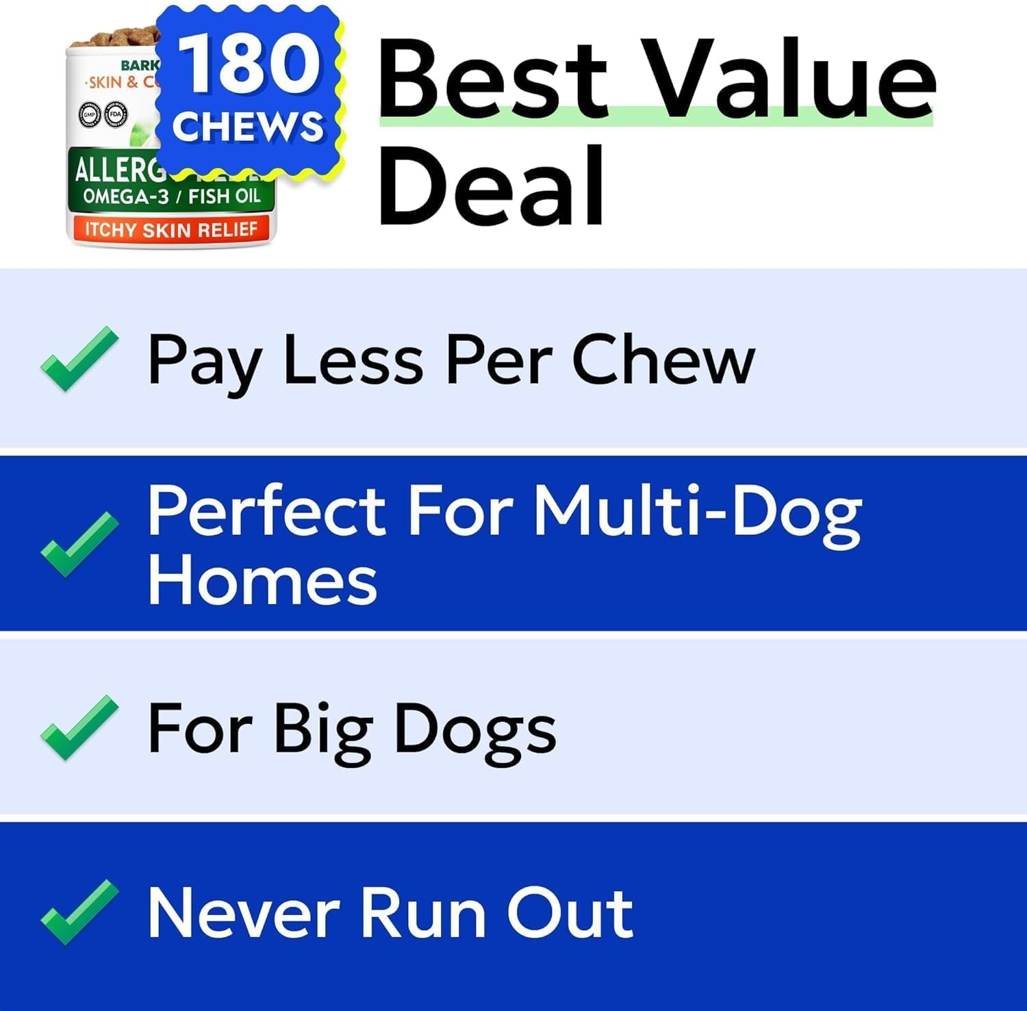 BARK&SPARK Dog Allergy Relief Soft Chews for Skin Health & Seasonal Allergies - Anti-Itch Supplement w/Omega-3, Quercetin & Bromelain Immune Treats for Dry Skin & Hot Spots - Chicken - 180ct