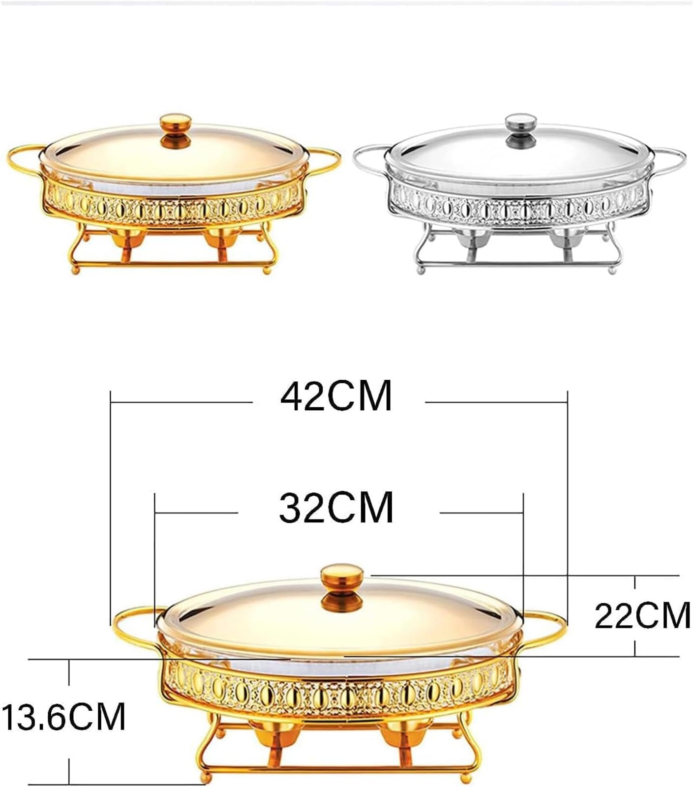 Juego de platos de roce, servidores de buffet de tamaño completo con bandeja de agua de acero inoxidable, bandeja de alimentos, soporte de combustible y tapa para bufés, bodas y fiestas
