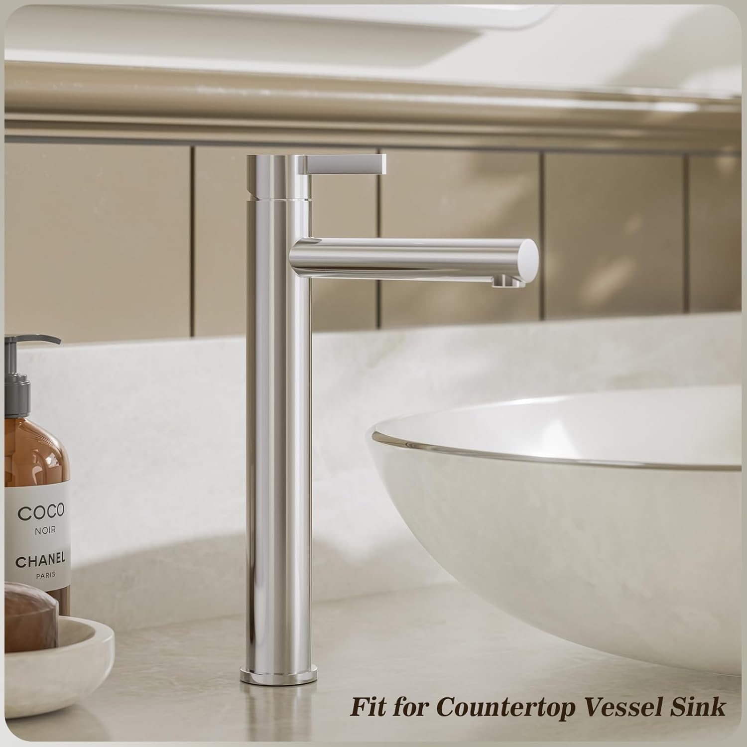 Phiestina Chrome 1 Hole Tall Bathroom Vessel Sink Faucet, Single Hole Single Handle High Bathroom Faucet, with Pop Up Drain and Water Supply Line,FH01-C-V